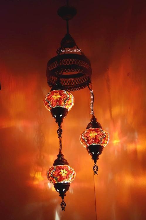 Oosterse Arabische hanglamp kroonluchter glasmozaiek set 3, Huis en Inrichting, Lampen | Hanglampen, Nieuw, 50 tot 75 cm, Glas