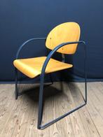 Vintage Plywood Stoel met blauw metalen Frame, Huis en Inrichting, Stoelen, Ophalen, Blauw, Eén, Metaal