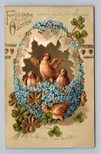 relief ansichtkaart Duitsland vrolijk Pasen kip kuiken 1900, Verzenden, Voor 1920, Gelopen, Feest(dag)