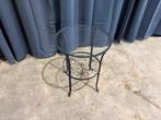 Ronde bijzettafel met metalen frame en glasplaat, Minder dan 55 cm, Rond, Ophalen, 45 tot 60 cm