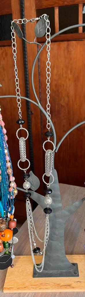 Supermooie vintage zilver ketting collier 4 string en kralen, Sieraden, Tassen en Uiterlijk, Kettingen, Zo goed als nieuw, Overige materialen