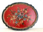 Vintage Hindeloopen dienblad hout rood met bloemen, Ophalen, Ovaal, Hout