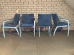4x Leolux Camarilla eetkamerstoelen, Huis en Inrichting, Ophalen, Hout, Blauw, Zo goed als nieuw