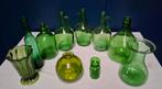 Verzameling van 9 groene vazen + apothekerspot, Gebruikt, Ophalen of Verzenden, Glas, Minder dan 50 cm