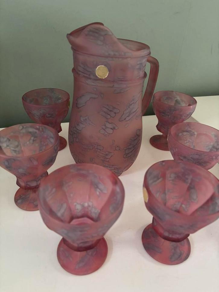 Rueven glazen en schenk kan roze, Antiek en Kunst, Antiek | Glas en Kristal, Ophalen