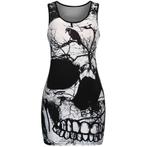 Gothic skulls jurk sexy doodskoppen skater punk dames, Verzenden, Nieuw, Overige kleuren, Boven de knie