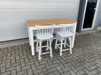 mooie bistro thonet sta tafel eiken met krukken fameg 140x70, Huis en Inrichting, Barkrukken, Ophalen, 5 krukken of meer, Met voetsteun