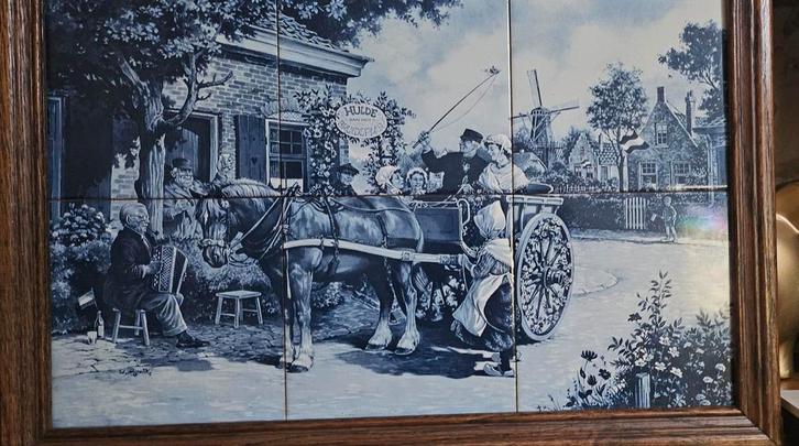 Delfts blauw tegeltableau met houten lijst, Antiek en Kunst, Antiek | Wandborden en Tegels, Ophalen of Verzenden