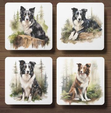Border Collie Aquarel onderzetters met houder beschikbaar voor biedingen