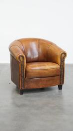 Klassieke schapenleren clubfauteuil met een comfortabele zit, Huis en Inrichting, Fauteuils, Ophalen, Gebruikt, ., 75 tot 100 cm