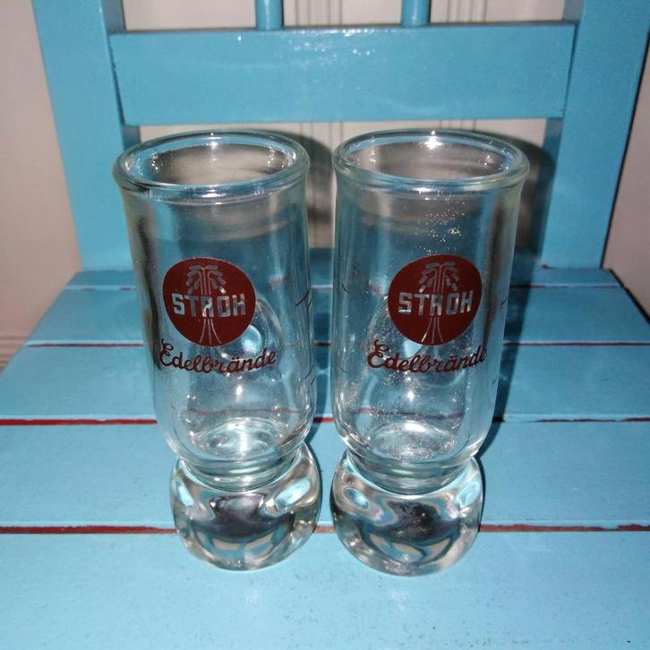 Stroh Edelbrande glaasjes set van 2, Verzamelen, Glas en Borrelglaasjes, Gebruikt, Borrel- of Shotglas, Ophalen