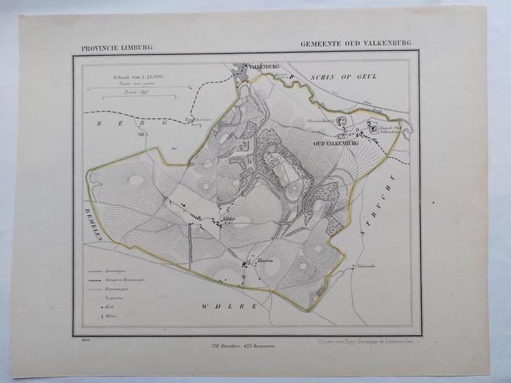 43 / Gemeente Oud Valkenburg Limburg door J. Kuyper uit 1866, Antiek en Kunst, Kunst | Litho's en Zeefdrukken, Ophalen of Verzenden