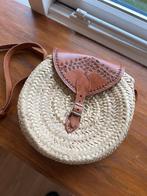 Handgemaakte Stro Tas met Leren Details, Ophalen of Verzenden, Zo goed als nieuw, Beige, Schoudertasje