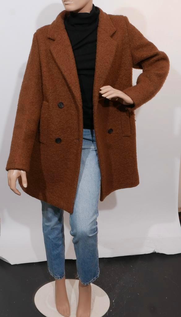 GIACOMO bruine wollen mantel maat L ZGAN, Kleding | Dames, Jassen | Winter, Zo goed als nieuw, Maat 42/44 (L), Bruin, Ophalen of Verzenden
