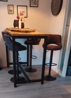 Mango houten bar/eettafel & 6 stoelen 140x70x110, Huis en Inrichting, 50 tot 100 cm, 100 tot 150 cm, Rond, Zo goed als nieuw
