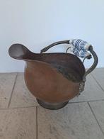 Antieke Koperen Kolenkit met Delfts Blauwe Handvatten, Ophalen of Verzenden, Koper
