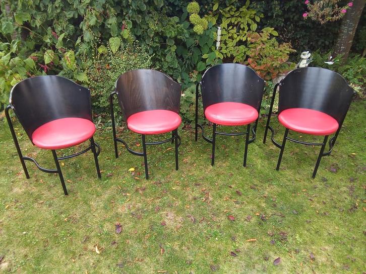 4 design stoelen Brobon, voor de handige doe-het-zelver!, Huis en Inrichting, Stoelen, Gebruikt, Vier, Hout, Leer, Metaal, Ophalen