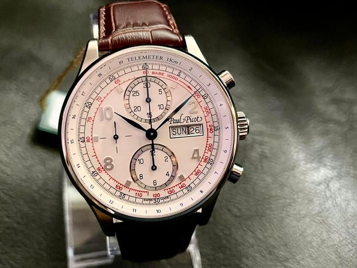 Paul Picot Gentleman Chronograph, Sieraden, Tassen en Uiterlijk, Horloges | Heren, Nieuw, Polshorloge, Overige merken, Staal, Leer