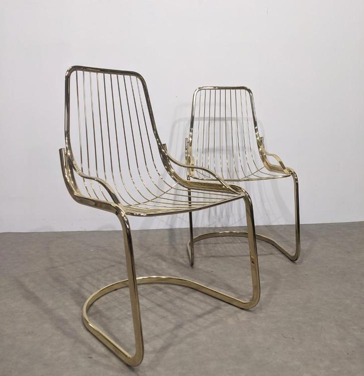 Vintage stoelen Gastone Rinaldi, jaren 70., Huis en Inrichting, Stoelen, Gebruikt, Twee, Bruin, Ophalen