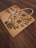 Houten bordje met bloemen - 17,5 x 13,5 cm, Verzenden, Nieuw