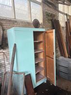 Vintage blauwe kast met planken, Ophalen, Gebruikt, 100 tot 150 cm, 25 tot 50 cm