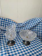 Kristallen melk en suiker kannetje met verzilverde voetjes., Antiek en Kunst, Antiek | Glas en Kristal, Ophalen of Verzenden