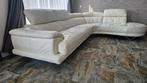 Leren roomwitte hoekbank met hoofdsteunen 3,45x2,50m, Ophalen, Gebruikt, Leer