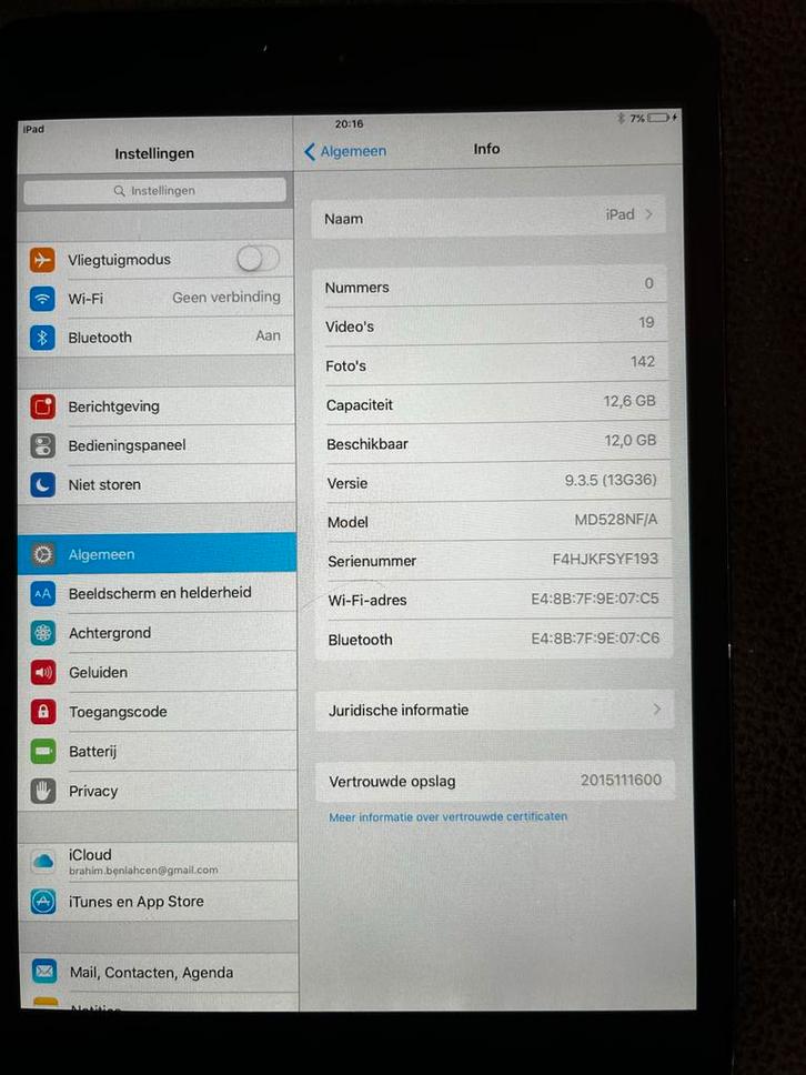 iPad Mini 1e Gen. 16GB - Zwart, Computers en Software, Apple iPads, Gebruikt, Apple iPad Mini, Wi-Fi, 7 inch of minder, 16 GB