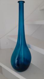 Vintage glazen vaas, turquoise glas, Huis en Inrichting, Ophalen, Gebruikt, 50 tot 75 cm, Blauw