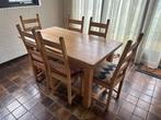 Massief Houten Eettafel met 6 Stoelen, Gebruikt, 100 tot 150 cm, Eikenhout, Ophalen of Verzenden
