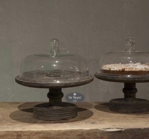 Taartplateau Large houten glazen stolp stoer sober landelijk, Huis en Inrichting, Woonaccessoires | Overige, Nieuw, Verzenden