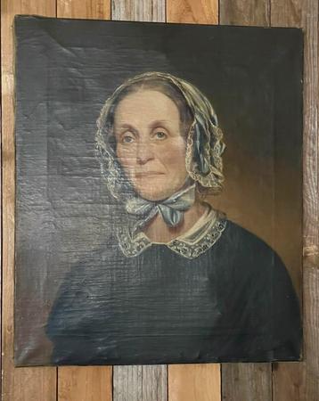 Brocante oud Portret Dame 59 x 50 cm beschikbaar voor biedingen