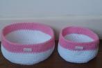 Setje mandjes roze met wit, kinderkamer, babykamer, Overige materialen, Mand, Rond, Nieuw