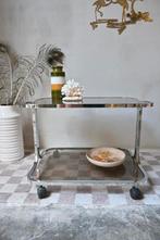 Vintage space age trolley, bijzettafel, rookglas 70’s, Ophalen