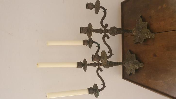 Antieke Franse Kandelaren *brocante*vintage*sober, Huis en Inrichting, Lampen | Kroonluchters, Zo goed als nieuw, Ophalen of Verzenden