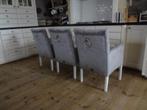 6 Landelijke eetkamerstoel armleuning grijs silver velour, Huis en Inrichting, Stoelen, Nieuw, Vijf, Zes of meer stoelen, Bruin