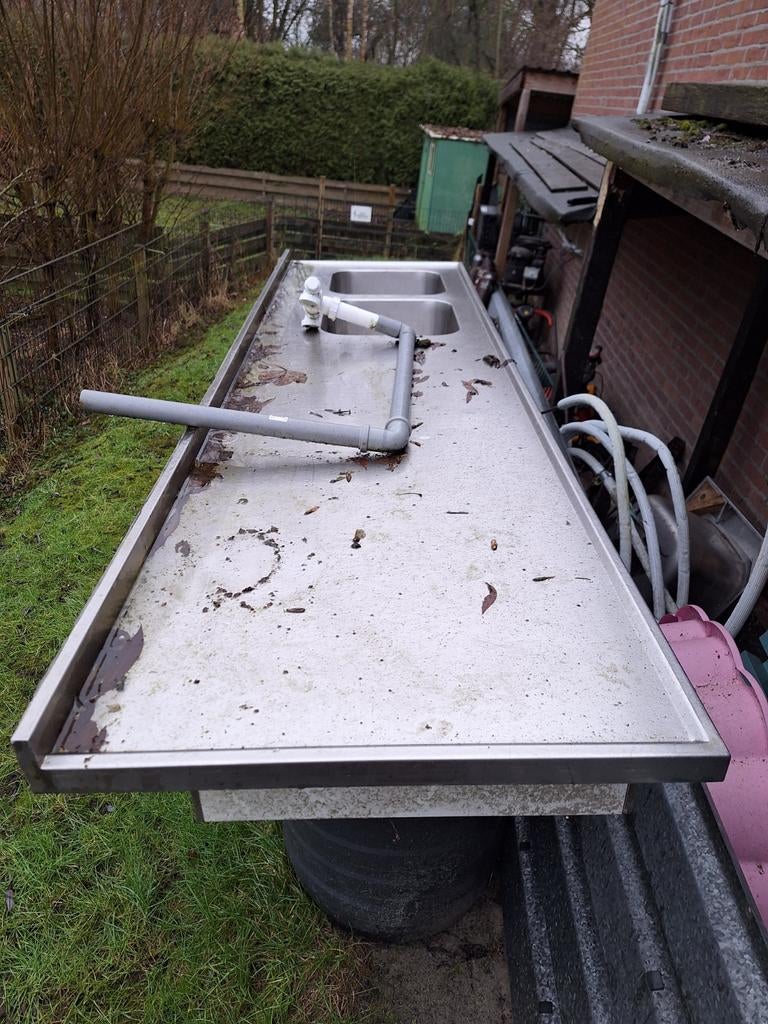 RVS Spoeltafel met Onderstel, Zakelijke goederen, Horeca | Keukenapparatuur, Ophalen, Gebruikt, RVS Meubilair
