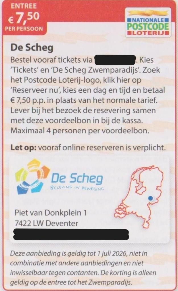 De Sheg, Deventer. Entree € 7,50 p.p. Postcodeloterij bon., Tickets en Kaartjes, Recreatie | Pretparken en Attractieparken, Drie personen of meer