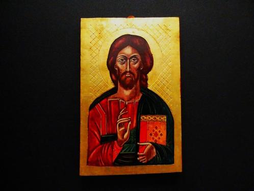 Icoon Jezus Christus Pantocrator handgeschilderd / bladgoud, Antiek en Kunst, Antiek | Religie, Ophalen of Verzenden