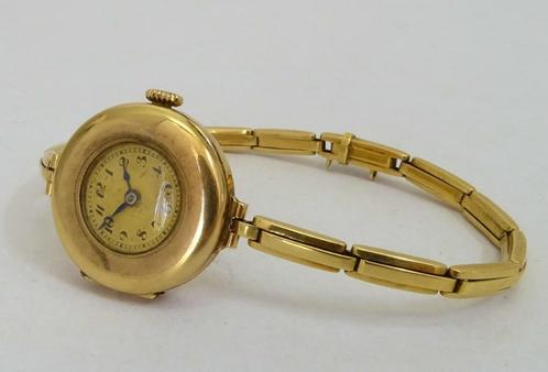Antiek 14K goud dames armband polshorloge met schakelband, Sieraden, Tassen en Uiterlijk, Antieke sieraden, Goud, Ophalen of Verzenden