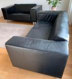 Zwart leren bankstel, Ophalen, Gebruikt, Overige maten, Montel