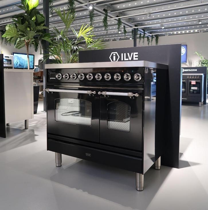 Inductiefornuis 90cm dubbele oven ILVE glanzend zwart, Witgoed en Apparatuur, Fornuizen, Nieuw, Vrijstaand, Inductie, 5 kookzones of meer