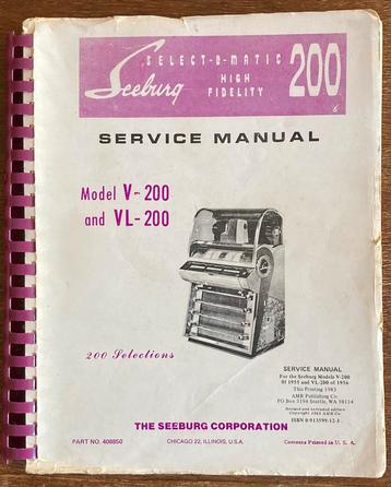 SERVICE ONDERHOUD BOEK Seeburg V-200 en VL-200 beschikbaar voor biedingen