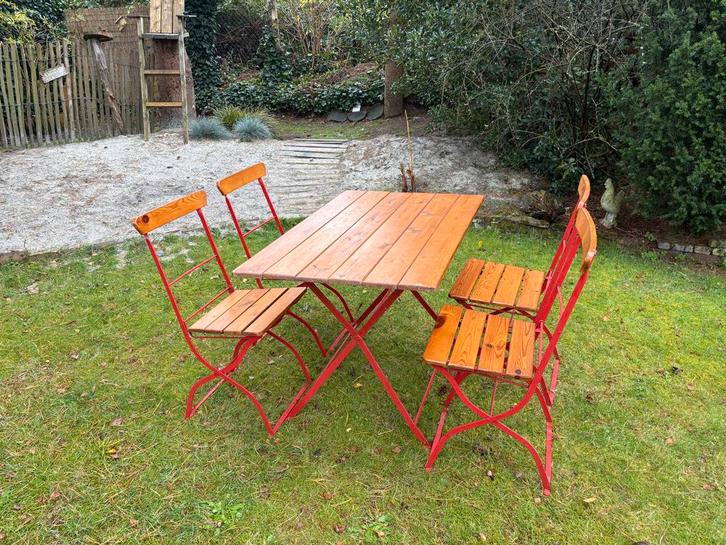 Inklapbare tuinset - compact en handig!, Tuin en Terras, Tuinsets en Loungesets, Gebruikt, Tuinset, Hout, 4 zitplaatsen, Eettafel