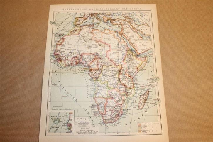 Antieke kaart - Afrika Staatkundig - circa 1900, Boeken, Atlassen en Landkaarten, Zo goed als nieuw, Landkaart, Nederland, 1800 tot 2000