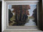 BOSGEZICHT MET WATER op linnen 53x43 cm in lijst gesigneerd, Ophalen of Verzenden