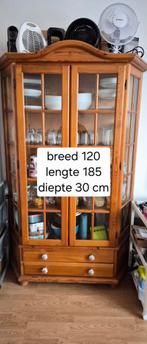 Mooie houten vitrinekast met 2 lades, 100 tot 150 cm, Glas, Ophalen of Verzenden, 150 tot 200 cm