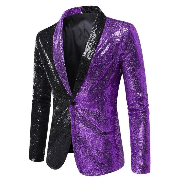 Heren paars zwart glitter colbert / mannen blazer paillet, Kleding | Heren, Kostuums en Colberts, Nieuw, Overige maten, Overige kleuren