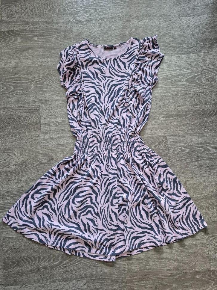Lila paarse jurk met Donkerblauwe zebra strepen erop, Kinderen en Baby's, Kinderkleding | Maat 164, Zo goed als nieuw, Meisje
