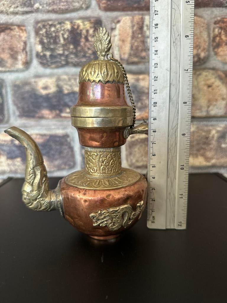 Oude Koperen Theepot met Drakenmotief, Antiek en Kunst, Antiek | Koper en Brons, Ophalen of Verzenden, Koper